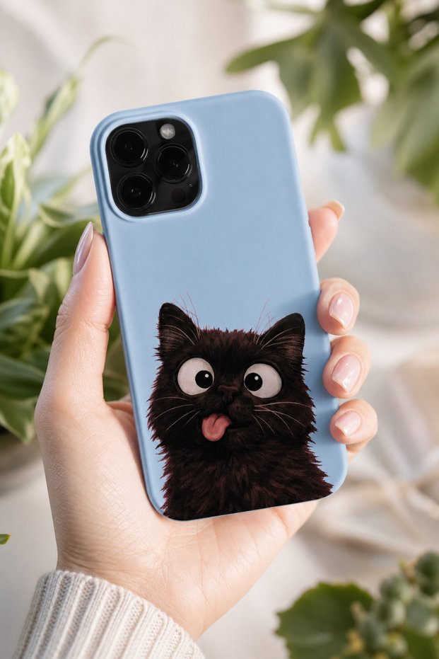 iPhone 15 Pro Max Compatible Launch Silicone Cat Pattern Shock Absorbing Case Blue