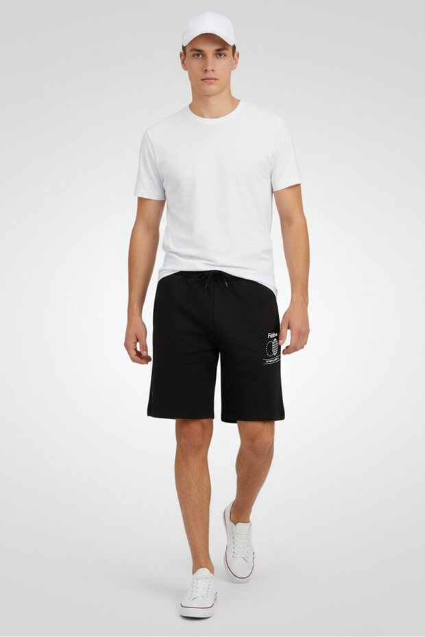 Men Graphic Print Basic Shorts, Black - 2