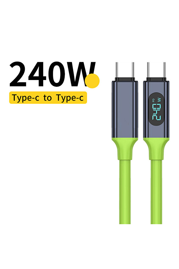 كابل شحن سريع جداً من النوع C إلى النوع C بقوة 240 واط مع شاشة LED، كابل USB إلى النوع C