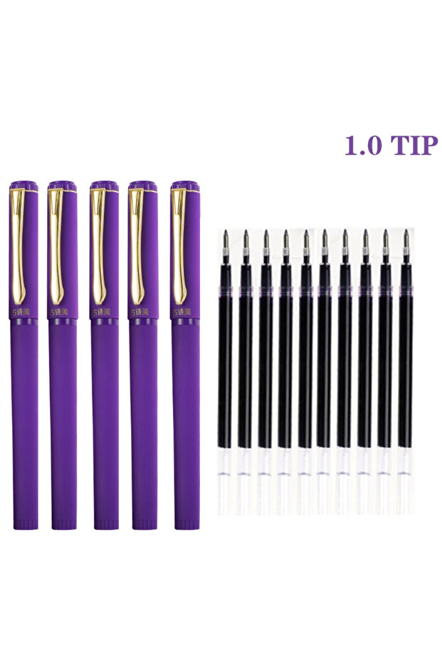 5 pen 10refills1.0 Purple Ink Neutral PenWith Pen Refill Matte Gel Pens 0.7mm1.0mm Thick Stroke Smoo