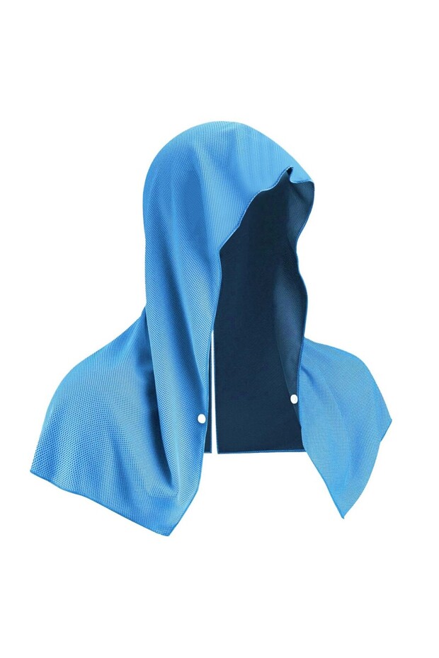Light Blue Summer Hooded Cool Towel Sun Protection Insulation Quick Drying Headscarf with Buttons fo