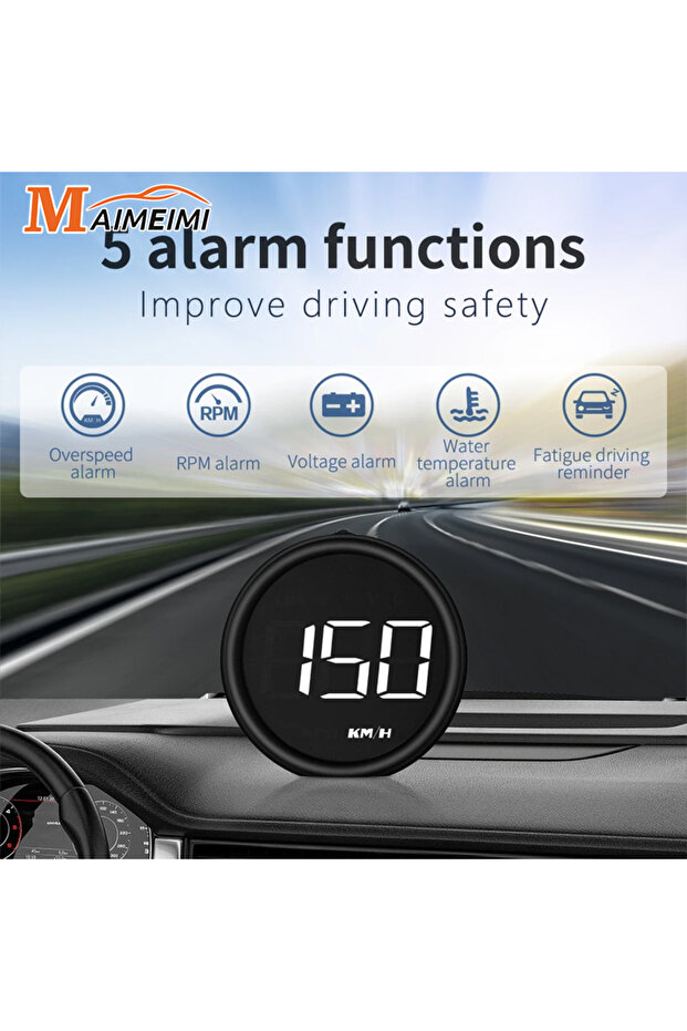 شاشة عرض أمامية HUD B1 OBD لعرض السرعة مع 5 تنبيهات EOBD وقياس استهلاك الوقود التلقائي