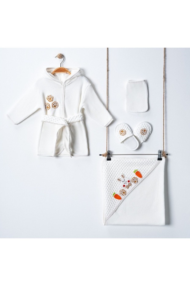 4-Piece Cute Rabbit Embroidered Cotton Baby Bathrobe Set