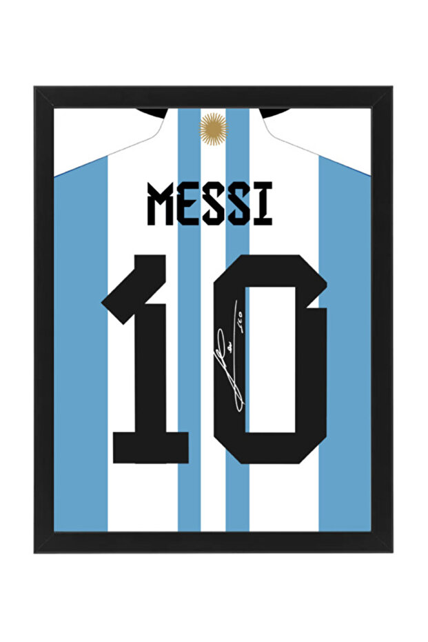 Lionel Messi Argentina Autographed Jersey Poster with Frame 50x40cm