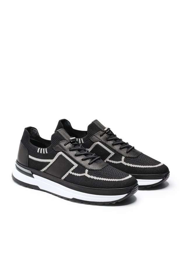 Altea Black Gray Knitwear Men's Sneaker Casual Shoes Leather Lined