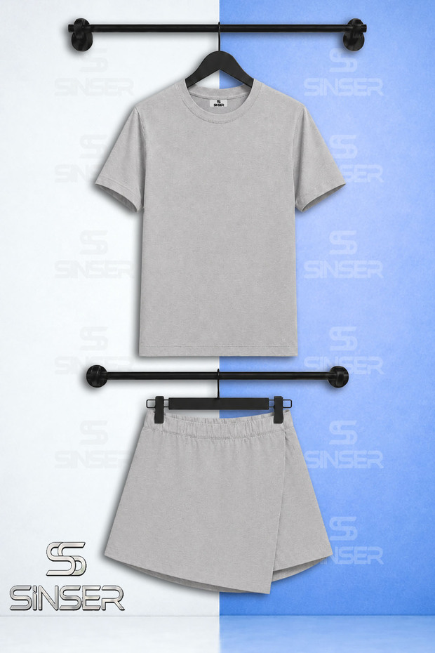 Kiz Set Plain Unprinted Short Sleeve T-Shirt Shorts Skirt