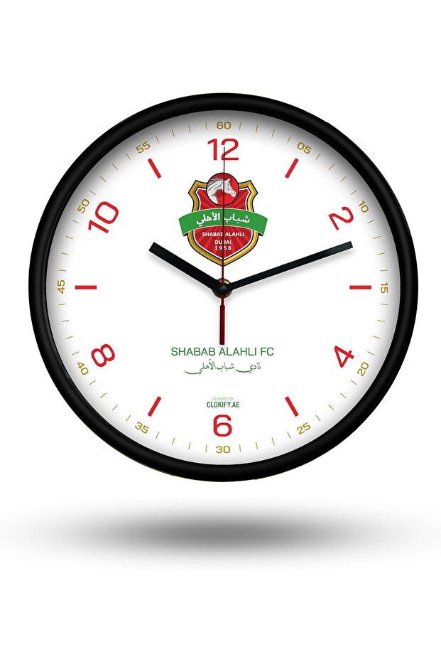 Clokify Shabab Alahli FC Wall Clock, 25 x 25 cm, Non-Ticking, Silent Movement, Energy Saving