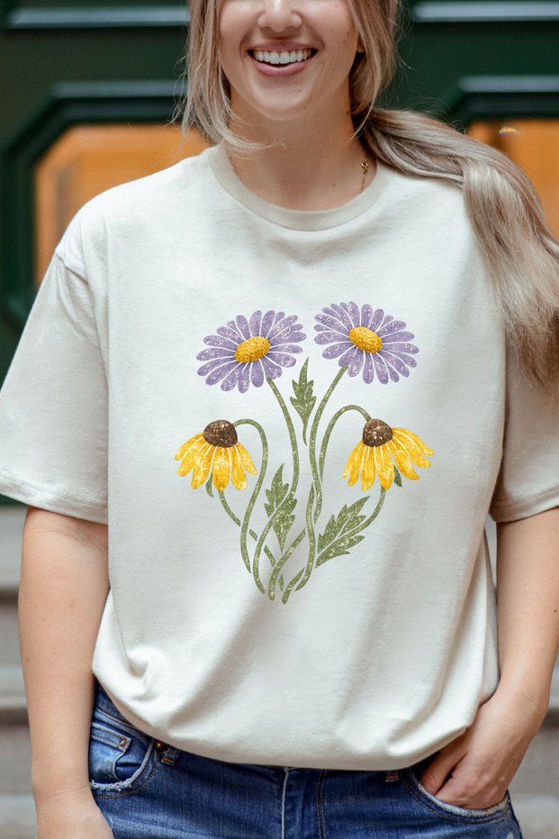 Women T-Shirt Cotton Floral Printed Vintage Botanical Pattern Durable Printing Summer T-Shirt
