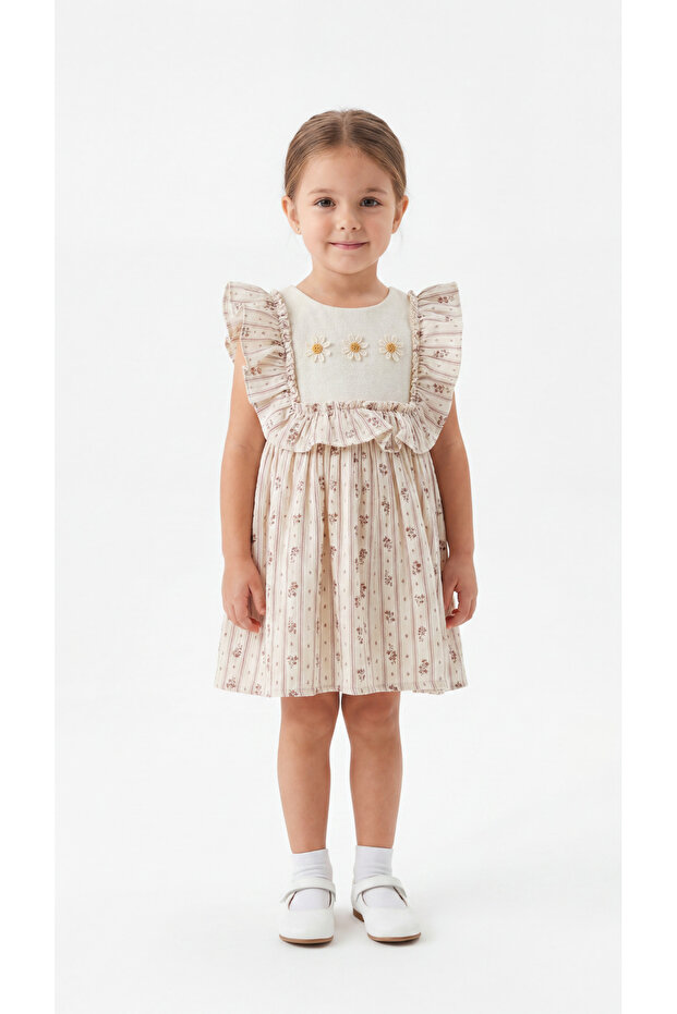 Striped Daisy Appliqué Girls' Dress