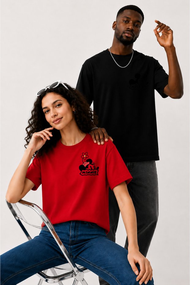 Couple Combination Men's - Women's Oversize T-Shirt 100% Cotton Printed Comfortable Fit Lover's T-Shirt Price for 2 Pieces