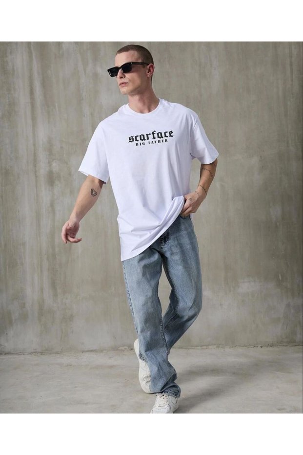Men's Short Sleeve Summer T-Shirt Crew Neck Printed Oversize T-Shirt - White