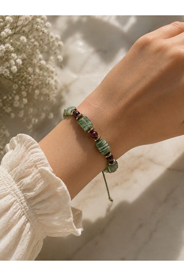 Green Beaded Adjustable Bracelet