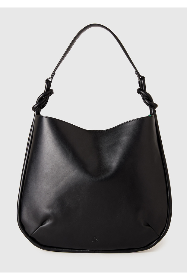Women's black hobo bag with contrasting interior and knotted detail