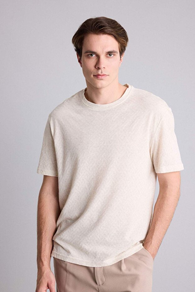 Linen Blend Regular Fit Short Sleeve T-Shirt G8010Ax26Sm