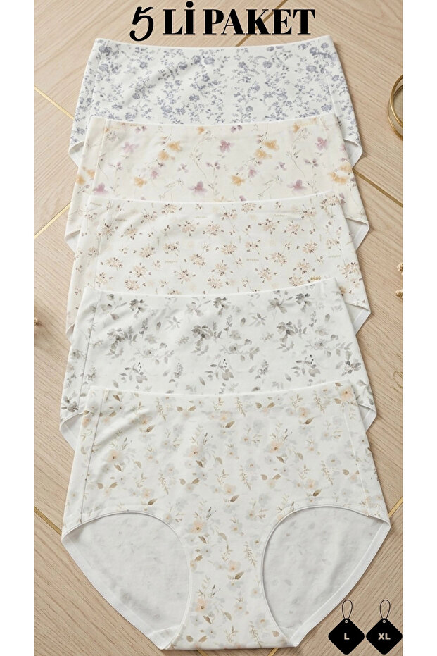Underwear 871 Laser Cut Floral Printed Panties 5-Pack