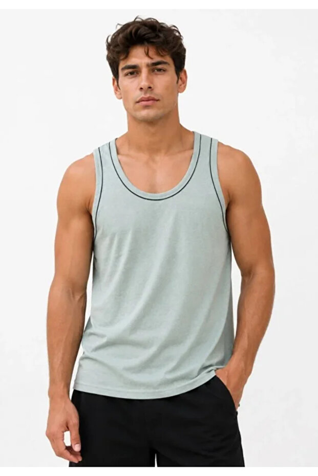 Men's sports tank top bicycle collar sleeveless summer tank top - water green