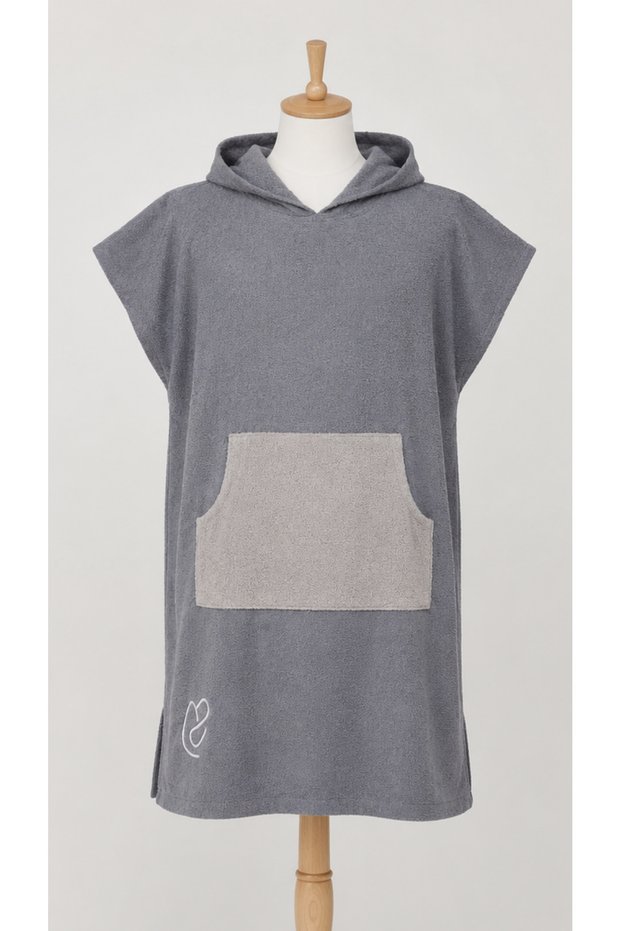 Adult Hooded Towel Poncho Gray Beach and Sea Poncho with Pockets