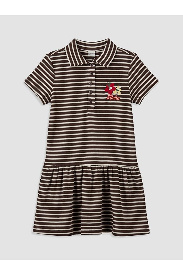 Polo Collar Striped Girls' Dress