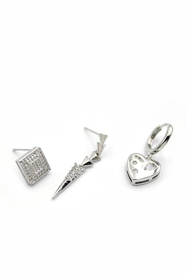 3-Piece Heart Earrings - Silver