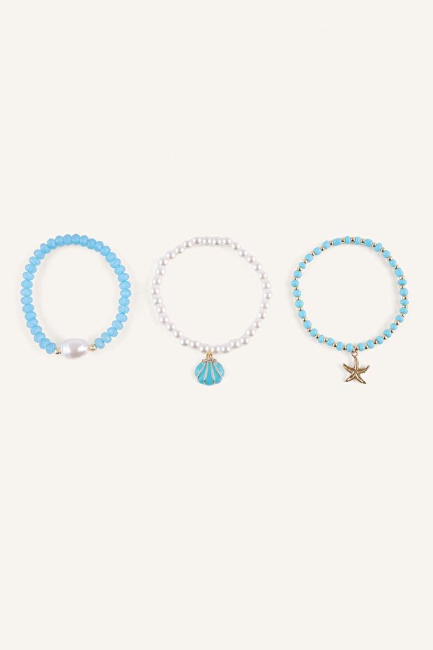Women's Blue Beaded Stone 3-Piece Bracelet Set H7045Axns