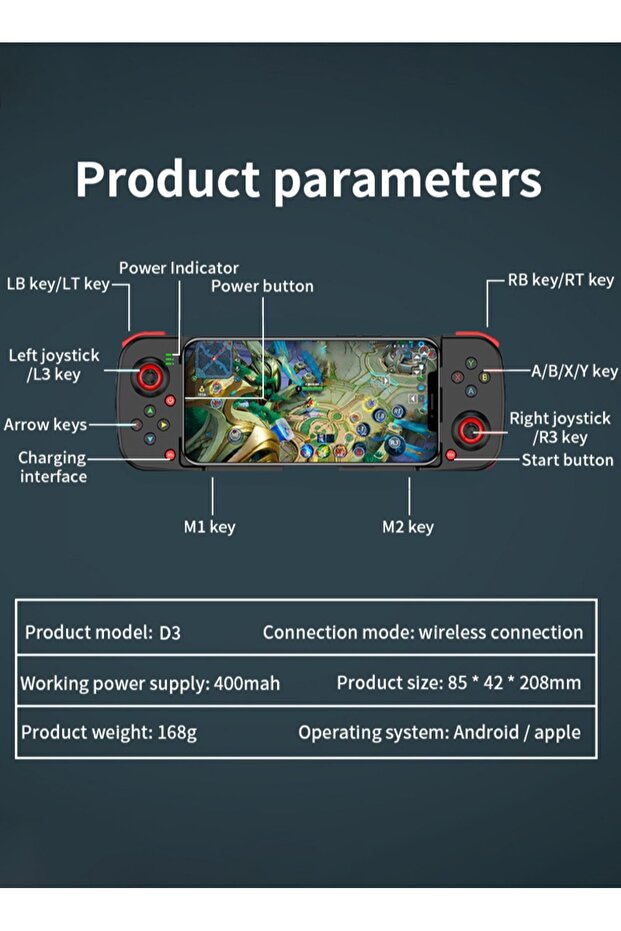 وحدة تحكم ألعاب D3 المحمولة لأجهزة iPhone وiOS وAndroid وPC وPS4 وSwitch - 7