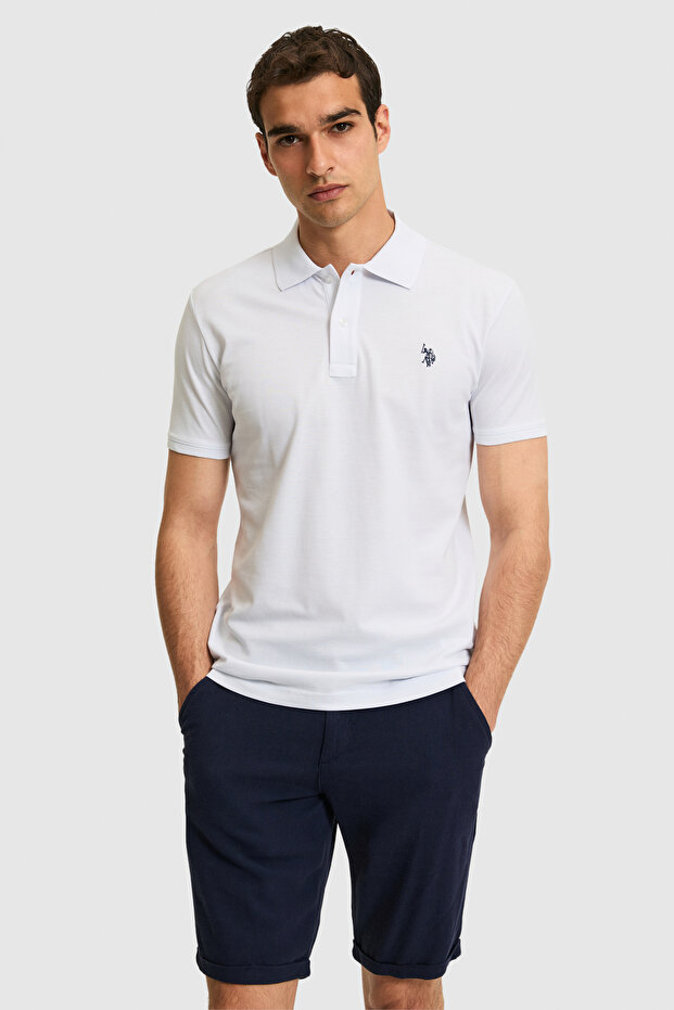 Men's Slim Fit Polo Collar White Basic T-Shirt 50322347-Vr013