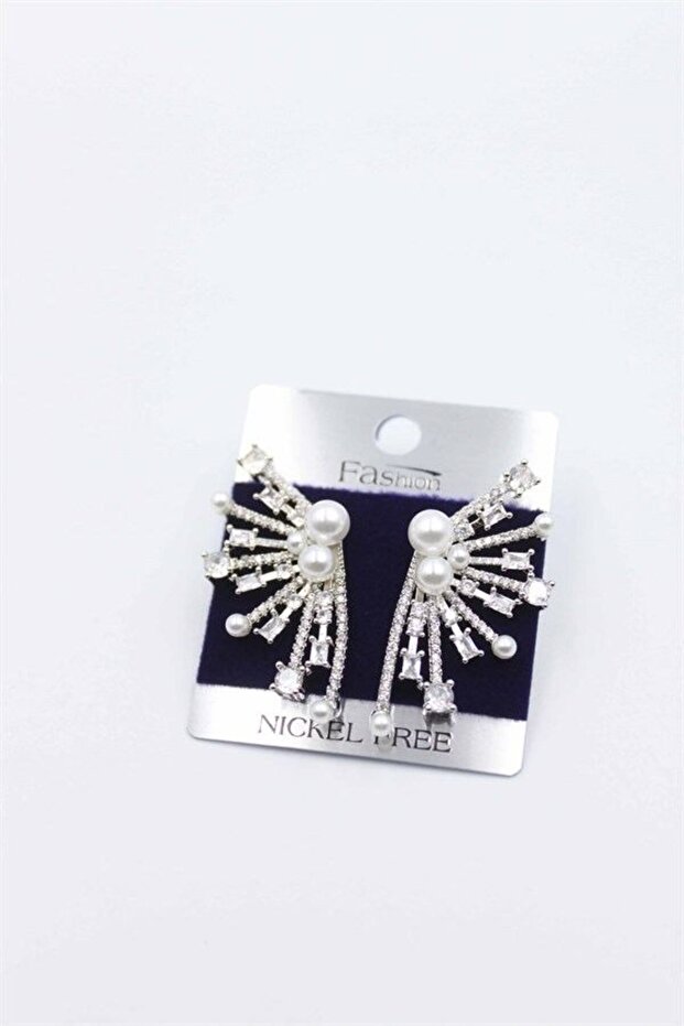 Zircon Stone Earrings - Silver