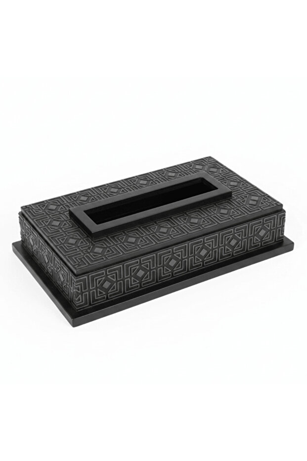 Black Wooden Tissue Box — Islamic Geometric Pattern | 23×12 cm