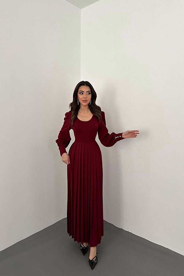 Burgundy Crew Neck Dress