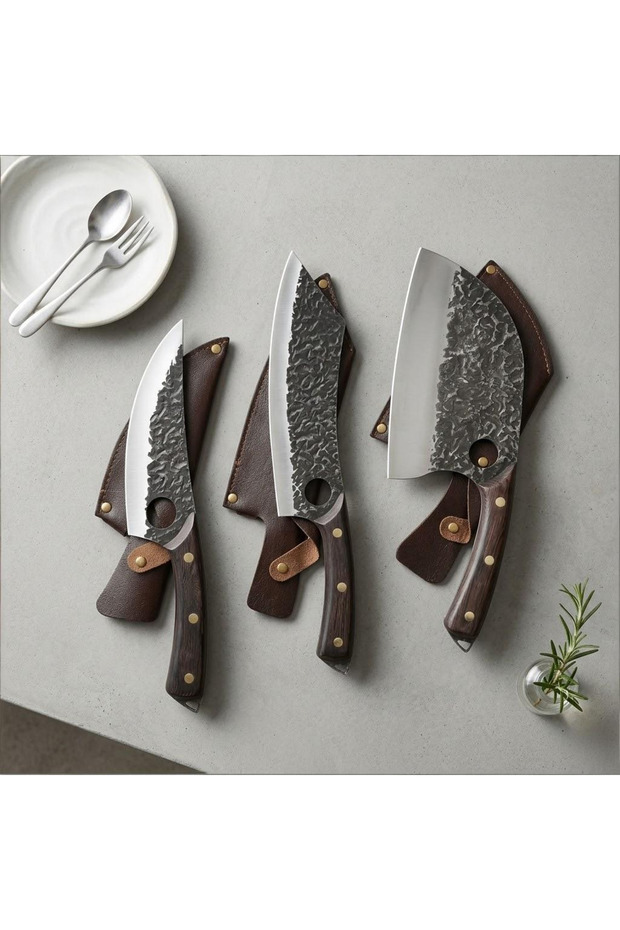 Kitchen Knife and Meat Cleaver Set with Protective Covers, Finger-Hole Forged Blade and Ergonomic Non-Slip Handle, Food Prep Tools for Home Cooking, Ideal for Chefs and Home Cooks