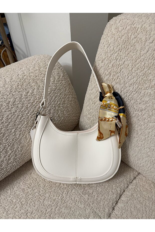 Scarf Detailed Baguette Women's Hand and Shoulder Bag