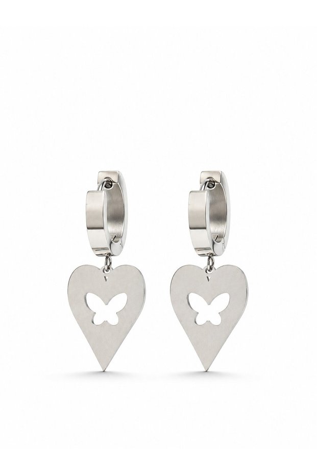 316L Steel Silver Color Heart Model Butterfly Embroidered Women's Earrings