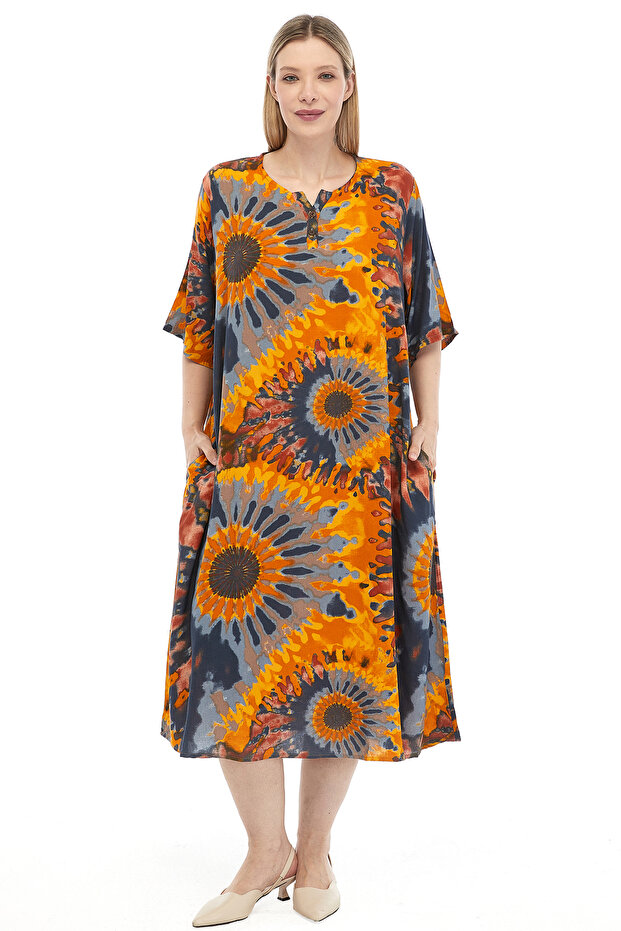 فستان باتال صيفي من الفيسكوز بأكمام قصيرة