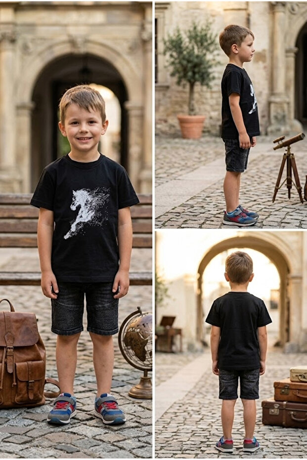 Boy's T-Shirt with Horse Illustration Print