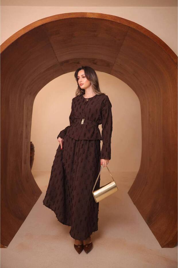 Textured Double Suit with Belt Detail