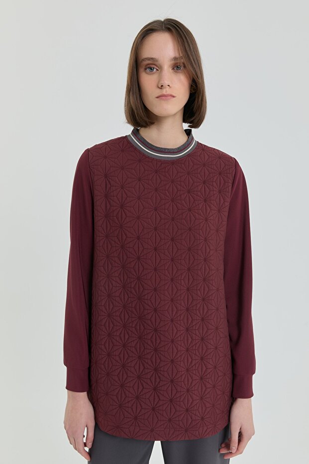 Thin Quilted Ribbed Tunic - Burgundy