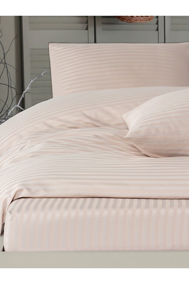 Cotton Satin Striped Elastic Sheet Double Duvet Cover Set