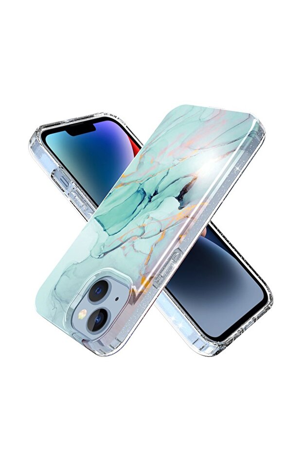 Marble Pattern IMD Θήκη Σιλικόνης Mint (Apple iPhone 14 Plus) - 1