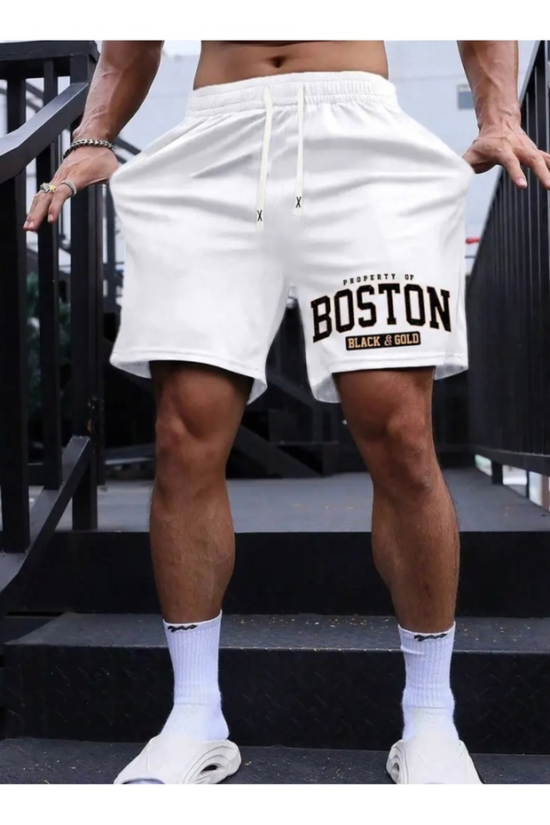 New Season Boston Printed 100% Cotton 2 Yarn Double Pocket Plus Size Men's Shorts