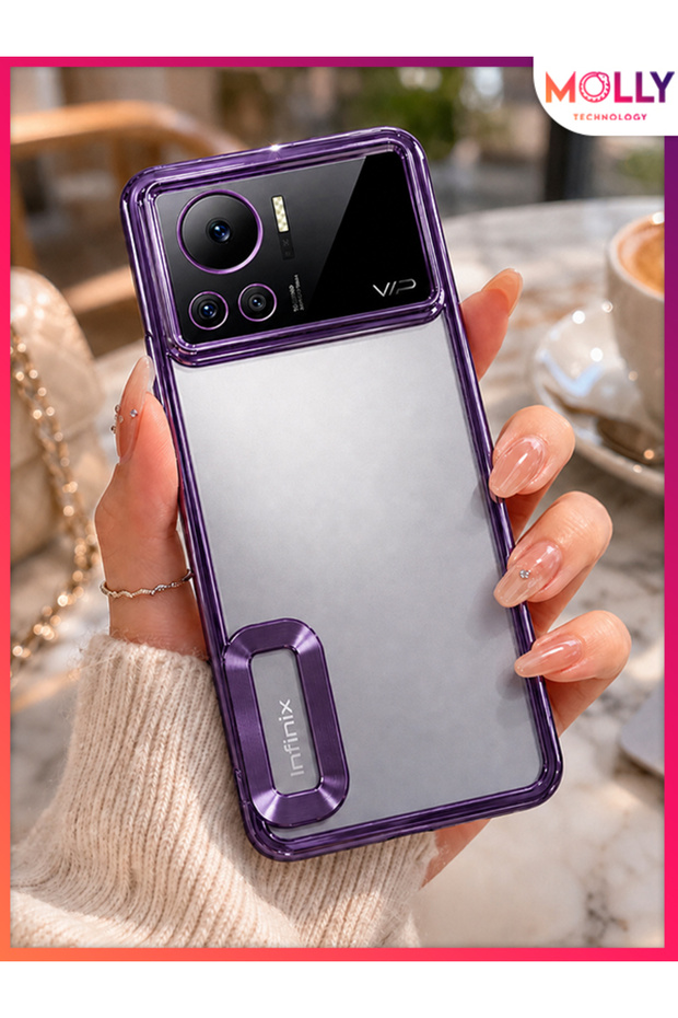 Lou Laser Transparent Silicone Case with Deep Purple Lens Protector for Infinix Note 12 Vip