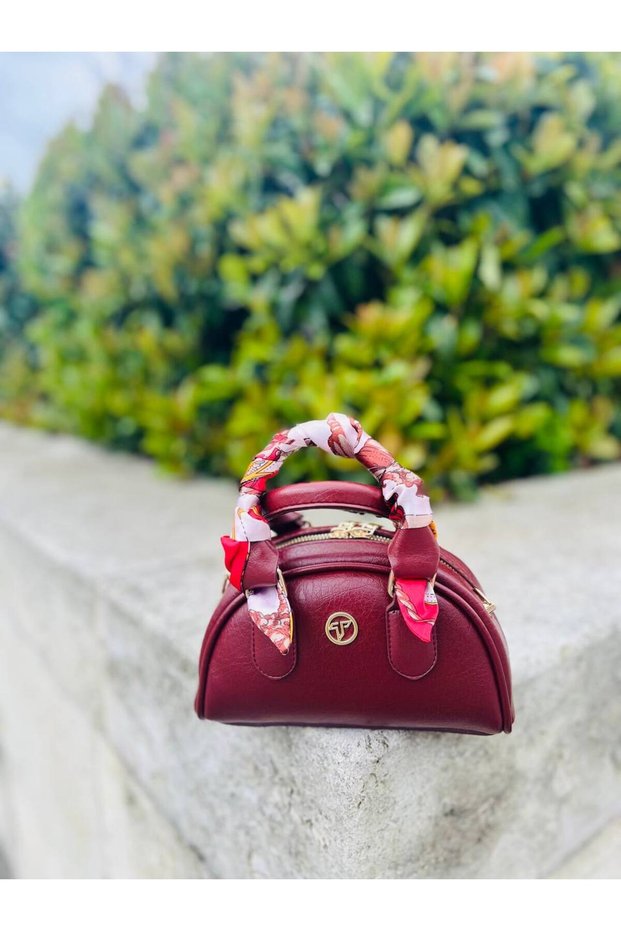 Mini Size Women's Hand and Shoulder Bag with Scarf Detail and Long Cross Strap