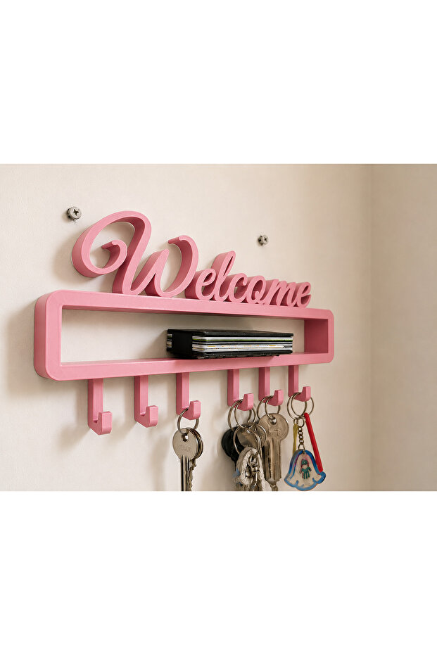 Welcome Written Wall Key Holder Rack – Decorative Hanging Key Organizer and Mini Rack 25 X 15 cm