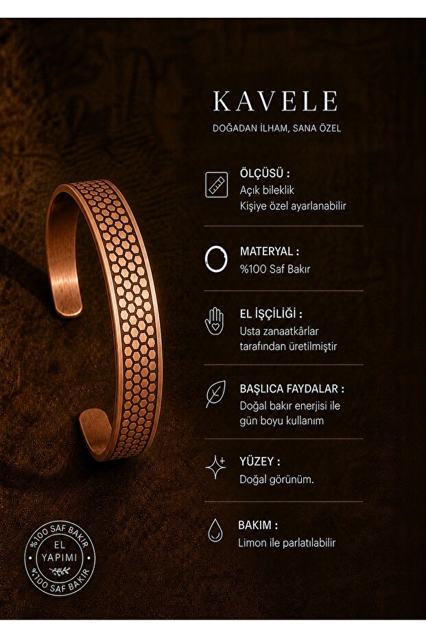 Pure Raw Motif Copper Bracelet-In Gift Box