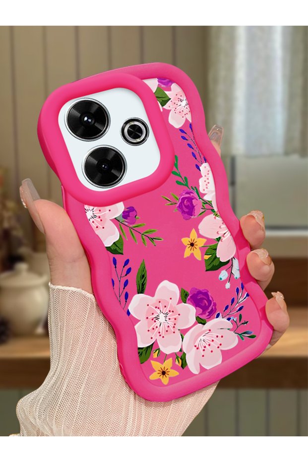 Redmi 13 Compatible Case Camera Protector Red Silicone Couple Phone Case Floral Pattern