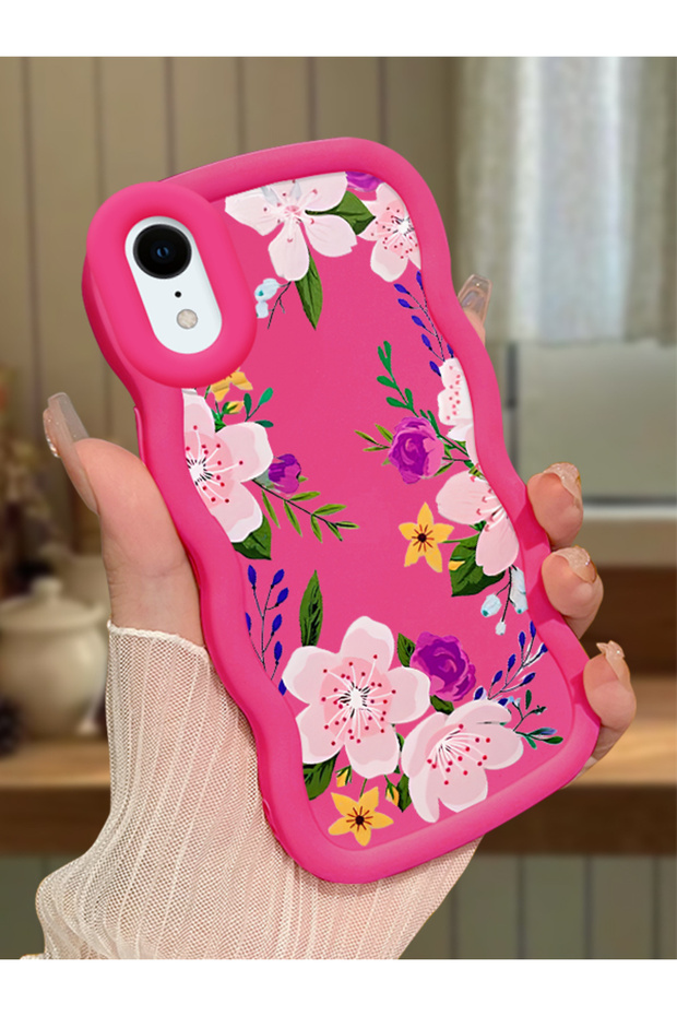 iPhone Xr Compatible Case Camera Protector Red Silicone Couple Phone Case Floral Pattern