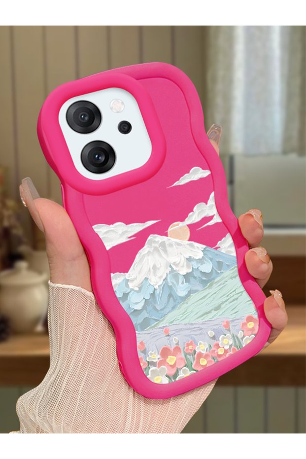 Oppo Reno 14F Compatible Case Camera Protector Red Silicone Couple Phone Case Landscape Pattern