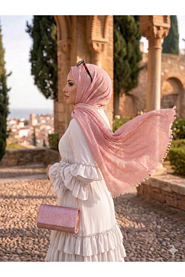 سلسلة آيا شال قطني رفيع من سلسلة آيا بلون وردي فاتح