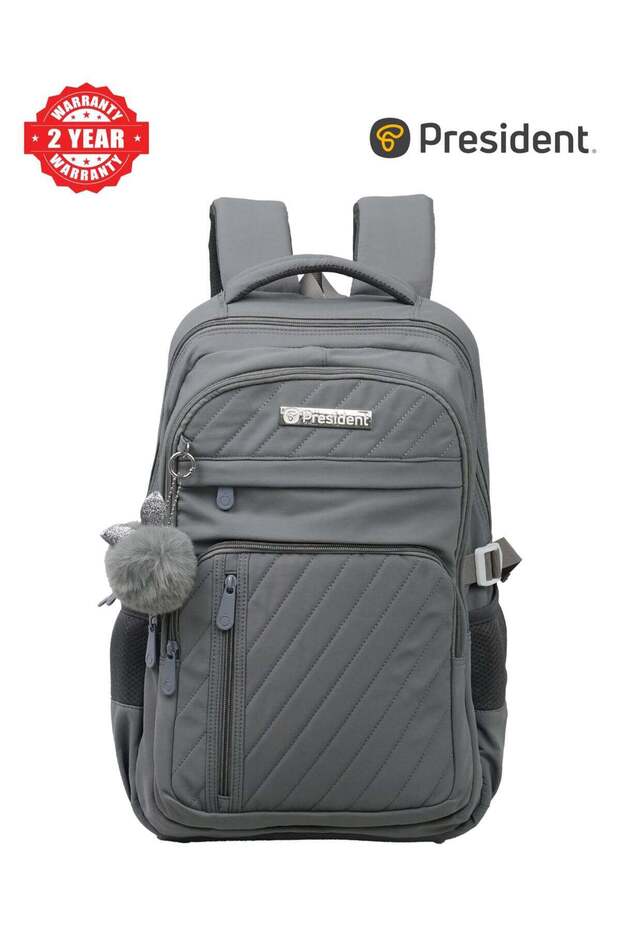 School Backpack Waterproof Book Bag with Compartments and Doll Pendant for Kids, ( GREY )