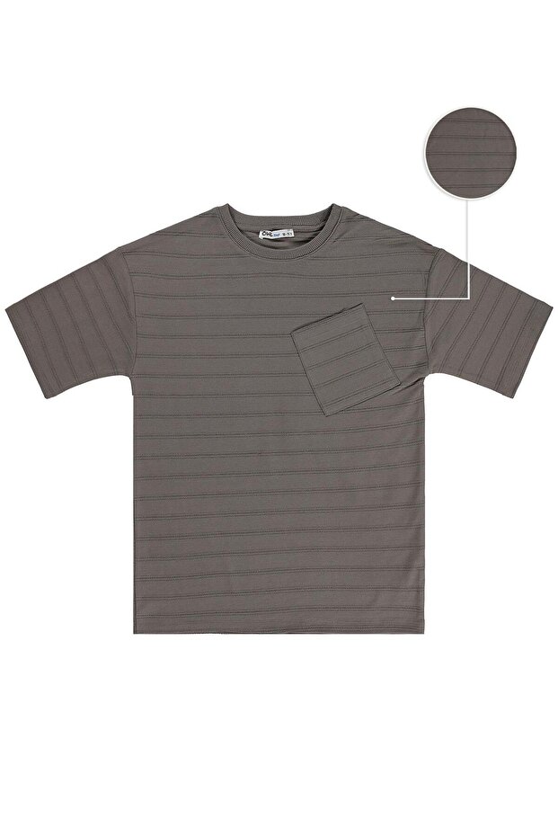Basic T-Shirt with Front Pocket for Ages 10-13 - Brown