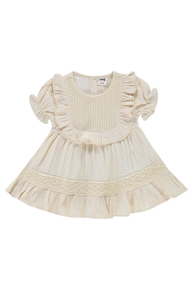 Ruffle Collar 6-18 Months Dress - Beige